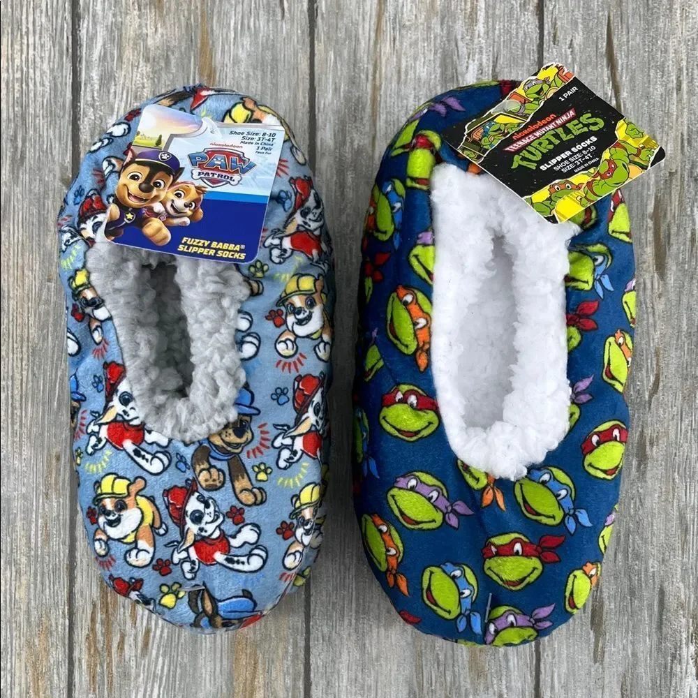 Toddler Boys Paw Patrol & Ninja Turtle Comfy Slippers 2-Pack Size 8–10
